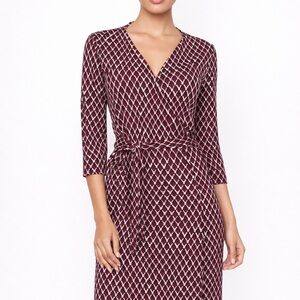 DVF Burgundy Printed Wrap Dress Size 10